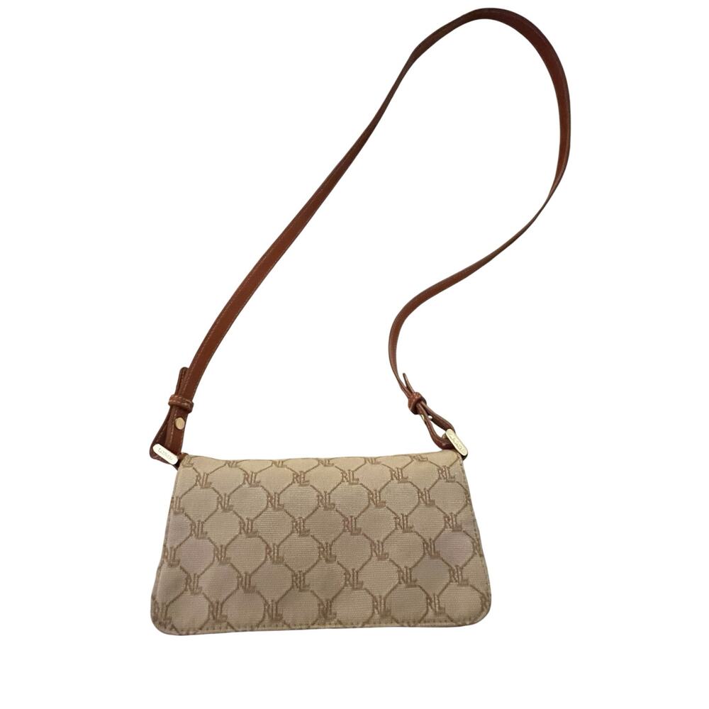 Ralph Lauren Vintage Y2K Brown Leather with Monogram Pattern Crossbody Bag✨